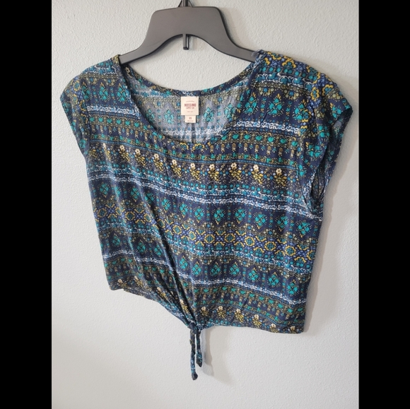 Mossimo Supply Co. Top, Blue and Gold Tribal Tie Front, Small - Picture 8 of 10